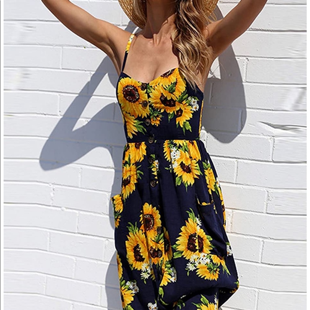 Women's Dresses-Summer Floral Bohemian Dress - Picture 2 of 8